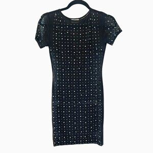 Vine Tree Black Mini Beaded Rhinestone/Pearl Dress Mesh Sheer S Body Con Studded